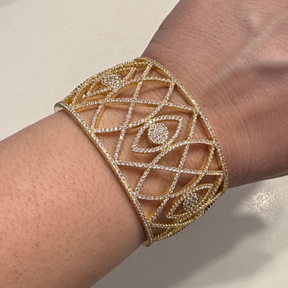 Cubic Zirconia Golf Tone Cuff Bracelet